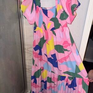 Vibrant Pink and Blue Maxi Dress